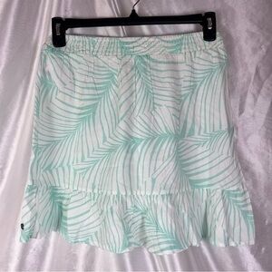 2/$10 Roxy Tropical Leaf Print White Mini Skirt –Boho Beach Festival Skirt Small